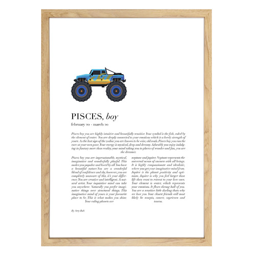 Pisces Child, Monster Truck Framed Printed Wall Art