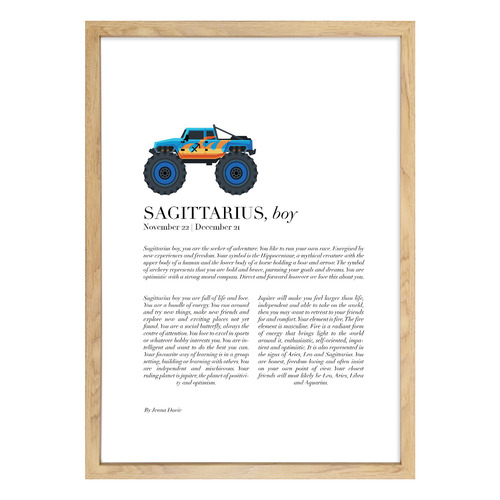 Sagittarius Child, Monster Truck Framed Printed Wall Art