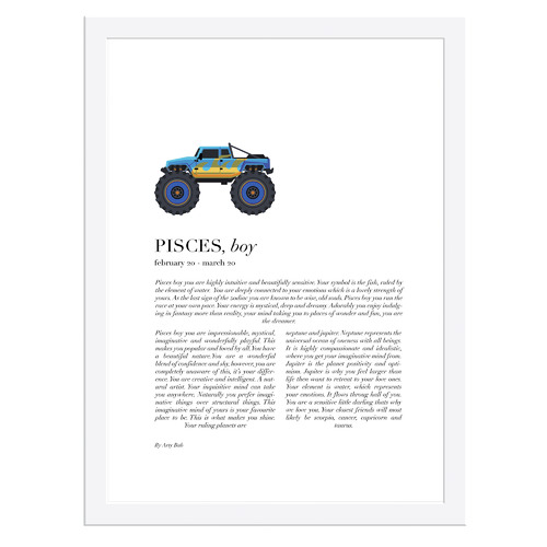 Pisces Child, Monster Truck Framed Printed Wall Art