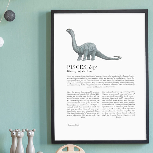 Pisces Child Dino Brachiosaurus Framed Printed Wall Art