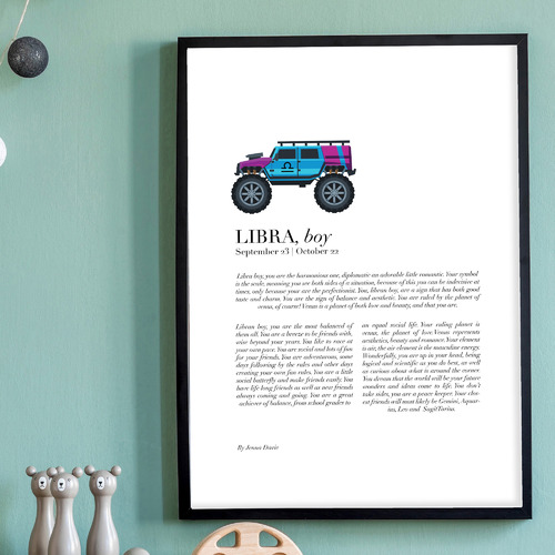 Libra Child, Monster Truck Framed Printed Wall Art