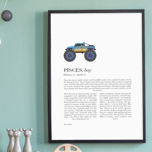 Pisces Child, Monster Truck Framed Printed Wall Art