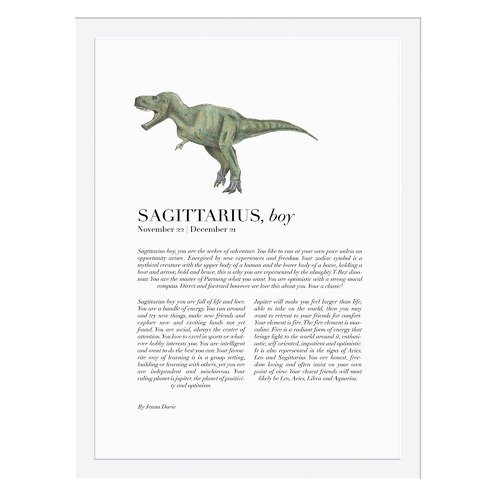 Sagittarius Child Dino T-Rex Framed Printed Wall Art