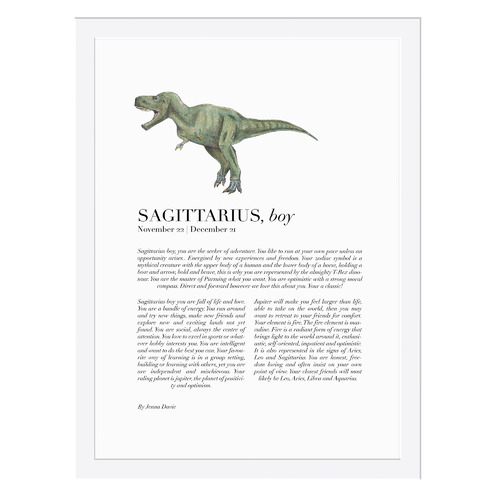 Sagittarius Child Dino T-Rex Framed Printed Wall Art