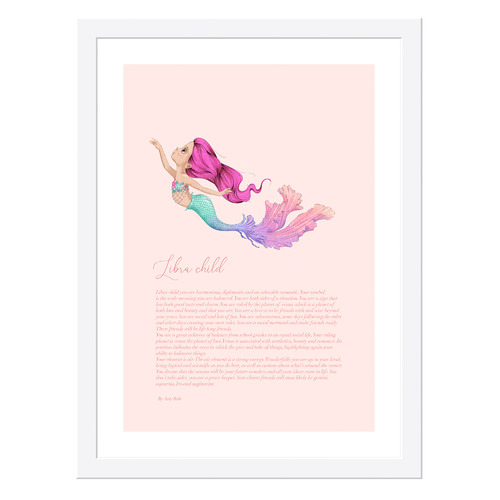 Libra Child Mermaid Framed Printed Wall Art