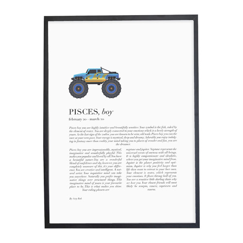Pisces Child, Monster Truck Framed Printed Wall Art