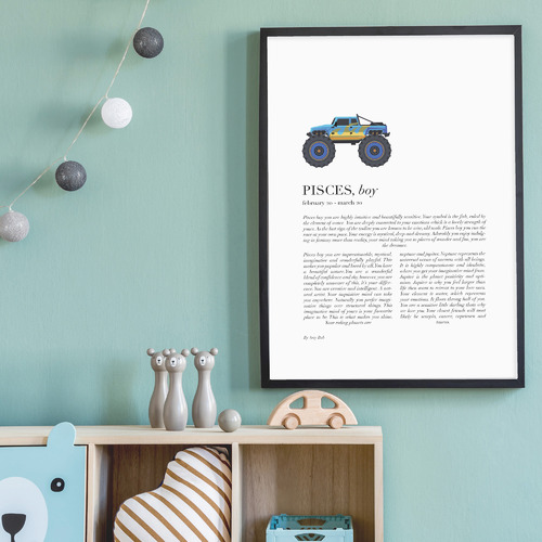 Pisces Child, Monster Truck Framed Printed Wall Art