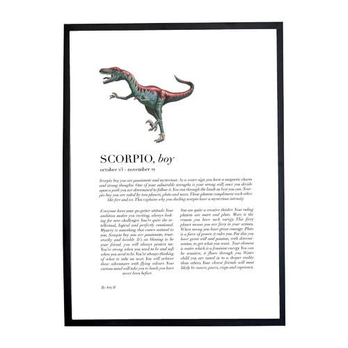Scorpio Child Dino Velociraptor Framed Printed Wall Art