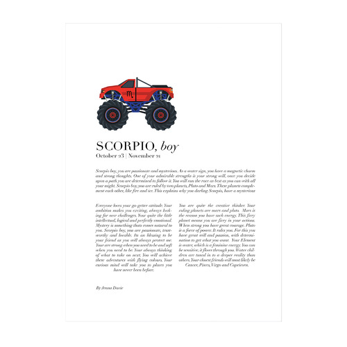 Scorpio Child, Monster Truck Framed Printed Wall Art