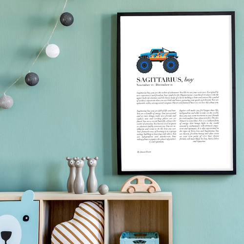 Sagittarius Child, Monster Truck Framed Printed Wall Art