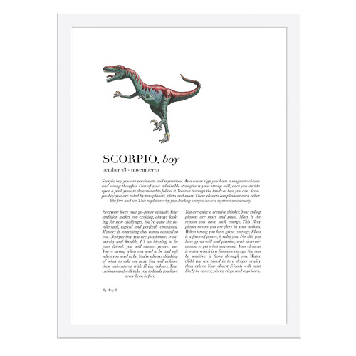 Scorpio Child Dino Velociraptor Framed Printed Wall Art