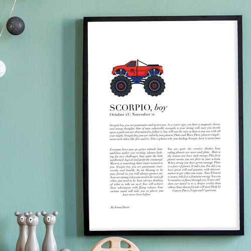 Scorpio Child, Monster Truck Framed Printed Wall Art