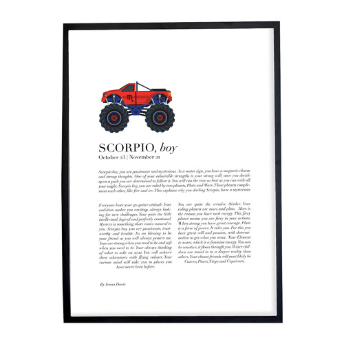Scorpio Child, Monster Truck Framed Printed Wall Art