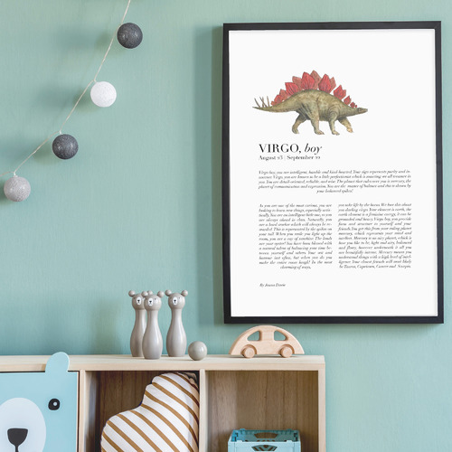 Virgo Child Dino Stegosaurus Framed Printed Wall Art