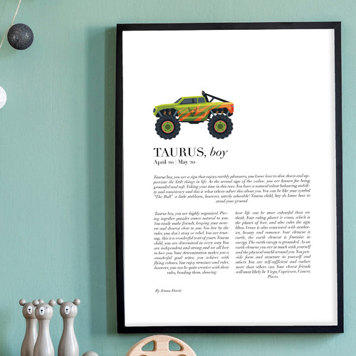 Taurus Child, Monster Truck Framed Printed Wall Art