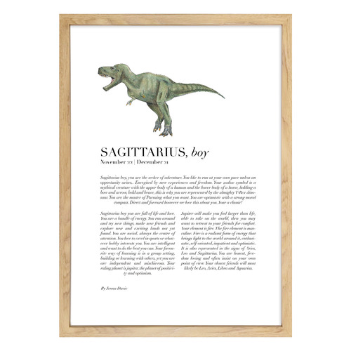 Sagittarius Child Dino T-Rex Framed Printed Wall Art