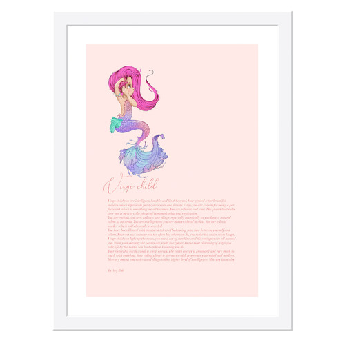 Virgo Child Mermaid Framed Printed Wall Art