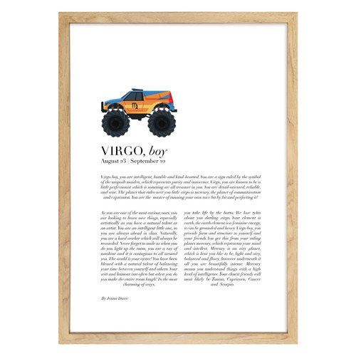 Virgo Child, Monster Truck Framed Printed Wall Art