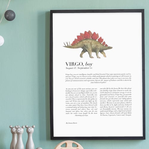 Virgo Child Dino Stegosaurus Framed Printed Wall Art