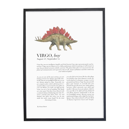 Virgo Child Dino Stegosaurus Framed Printed Wall Art