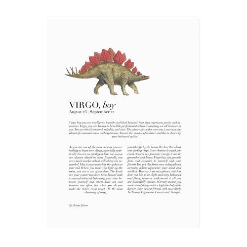 Virgo Child Dino Stegosaurus Framed Printed Wall Art