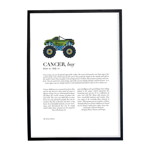 Cancer Child, Monster Truck Framed Printed Wall Art