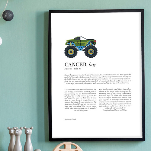 Cancer Child, Monster Truck Framed Printed Wall Art