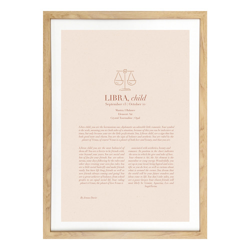 Blush Libra Child Framed Printed Wall Art