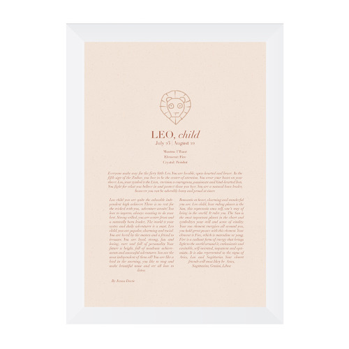 Blush Zodiac Leo Child Printed Wall Art Temple & ster
