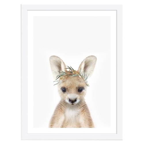 Baby Kangaroo Eucalyptus Crown Framed Printed Wall Art