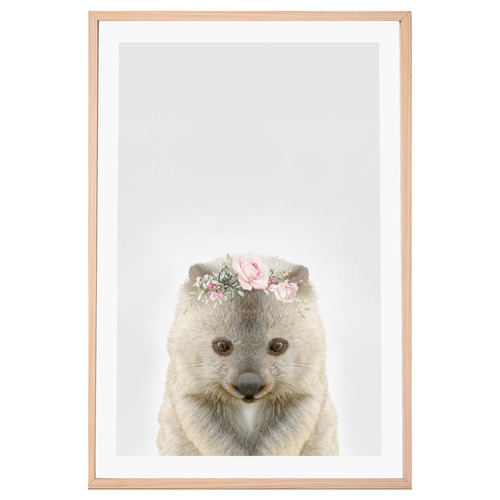 Baby Wombat Rose Crown Framed Printed Wall Art