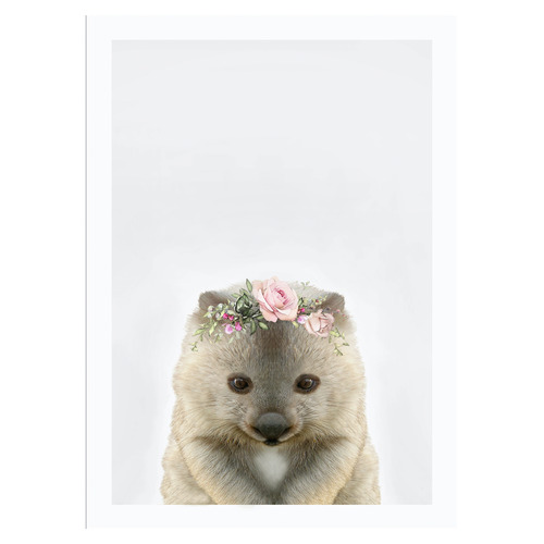 Baby Wombat Rose Crown Framed Printed Wall Art
