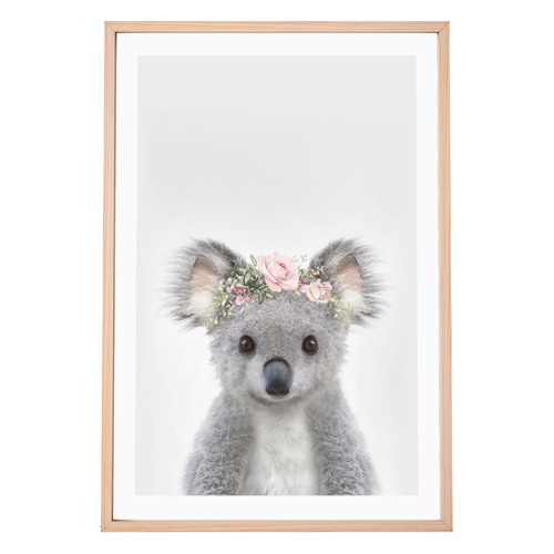 Baby Koala Rose Crown Framed Printed Wall Art