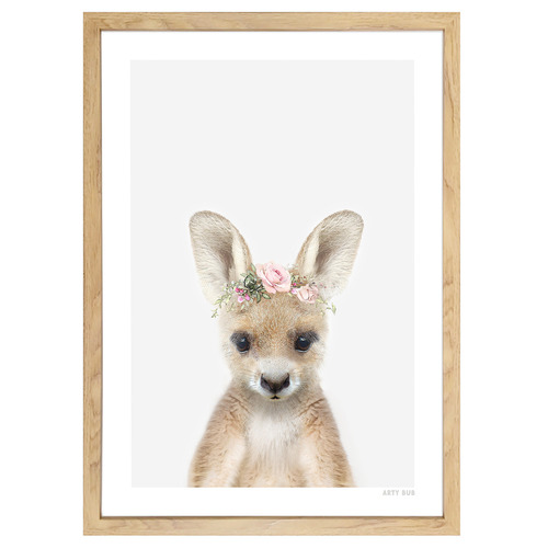 Baby Kangaroo Rose Crown Framed Printed Wall Art