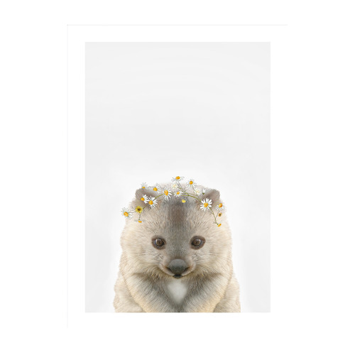 Baby Wombat Daisy Crown Framed Printed Wall Art