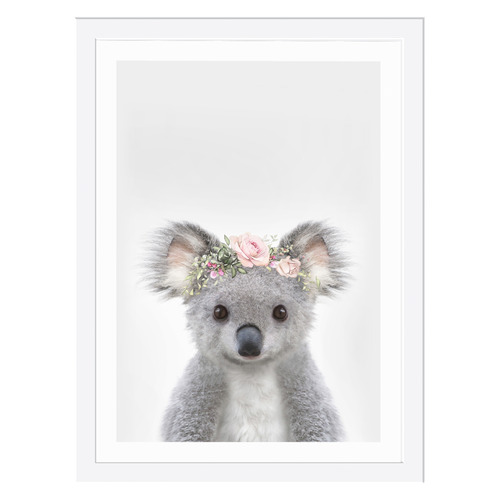 Baby Koala Rose Crown Framed Printed Wall Art