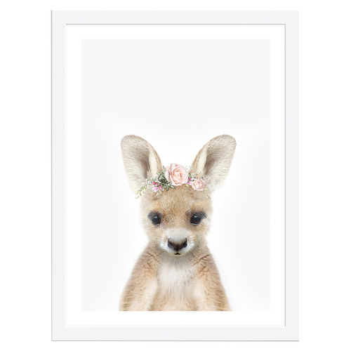 Baby Kangaroo Rose Crown Framed Printed Wall Art