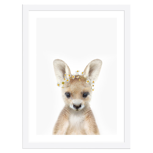 Baby Kangaroo Daisy Crown Framed Printed Wall Art