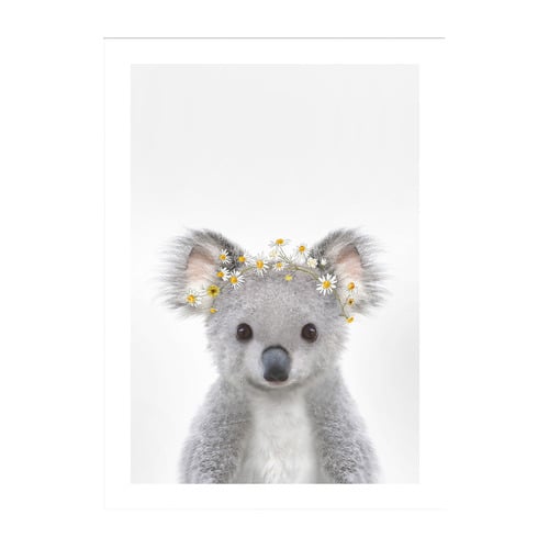 Baby Koala Daisy Crown Framed Printed Wall Art