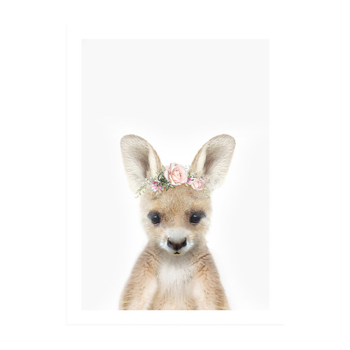 Baby Kangaroo Rose Crown Framed Printed Wall Art
