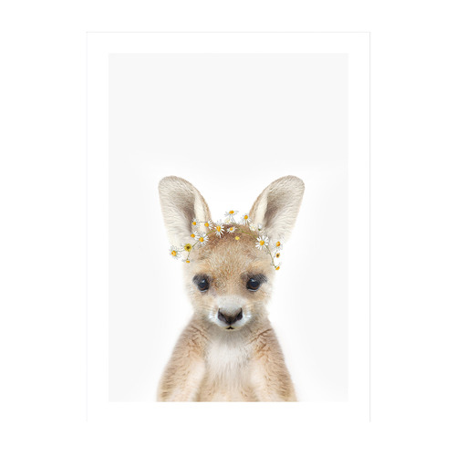 Baby Kangaroo Daisy Crown Framed Printed Wall Art