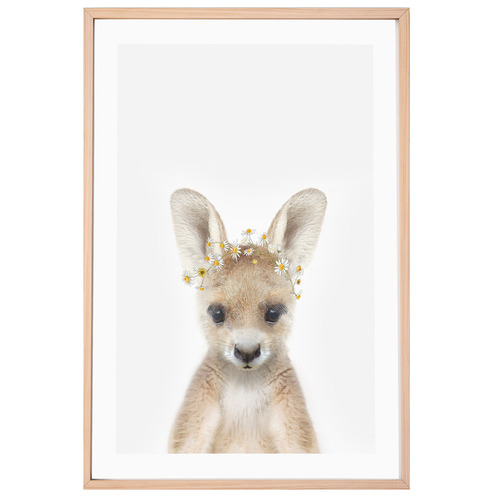 Baby Kangaroo Daisy Crown Framed Printed Wall Art