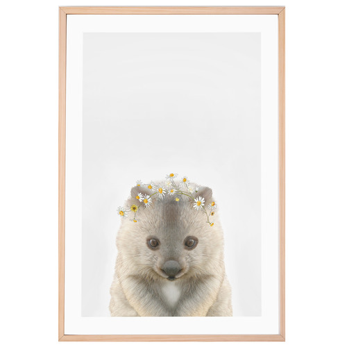 Baby Wombat Daisy Crown Framed Printed Wall Art