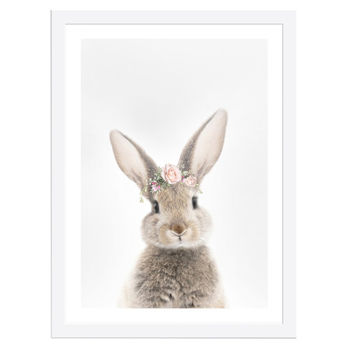Bunny Rabbit with Rose Crown Framed Printed Wall Art