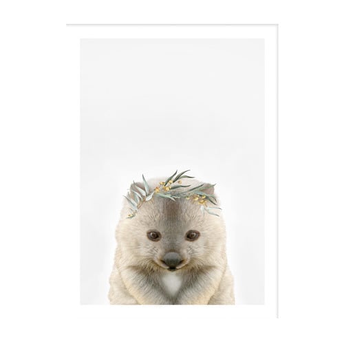 Baby Wombat Eucalyptus Crown Framed Printed Wall Art