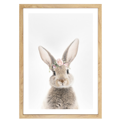 Bunny Rabbit with Rose Crown Framed Printed Wall Art