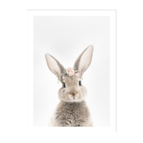 Bunny Rabbit with Rose Crown Framed Printed Wall Art