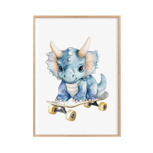 Triceratops with Skateboard Printed Wall Art