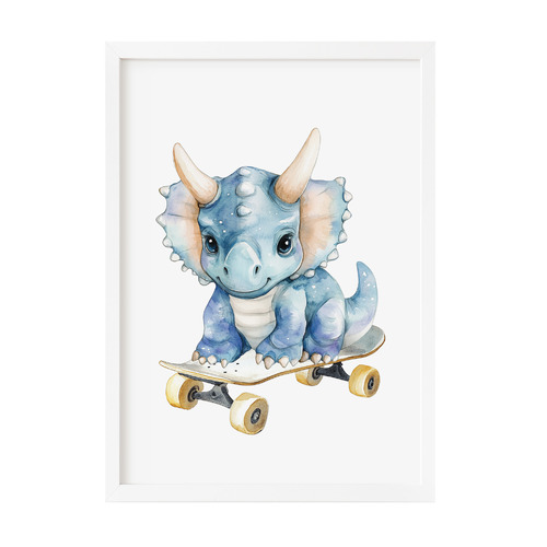 Triceratops with Skateboard Printed Wall Art