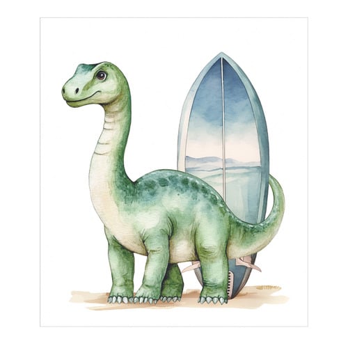 Brachiosaurus with Surfboard Printed Wall Art